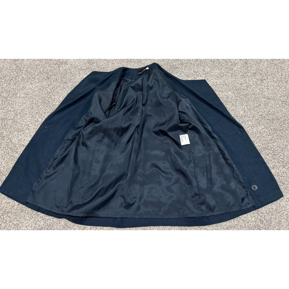Vintage Womens Linen Blazer MARIMEKKO Sz 6 Made in Finland Navy Blue Jacket - Picture 5 of 11